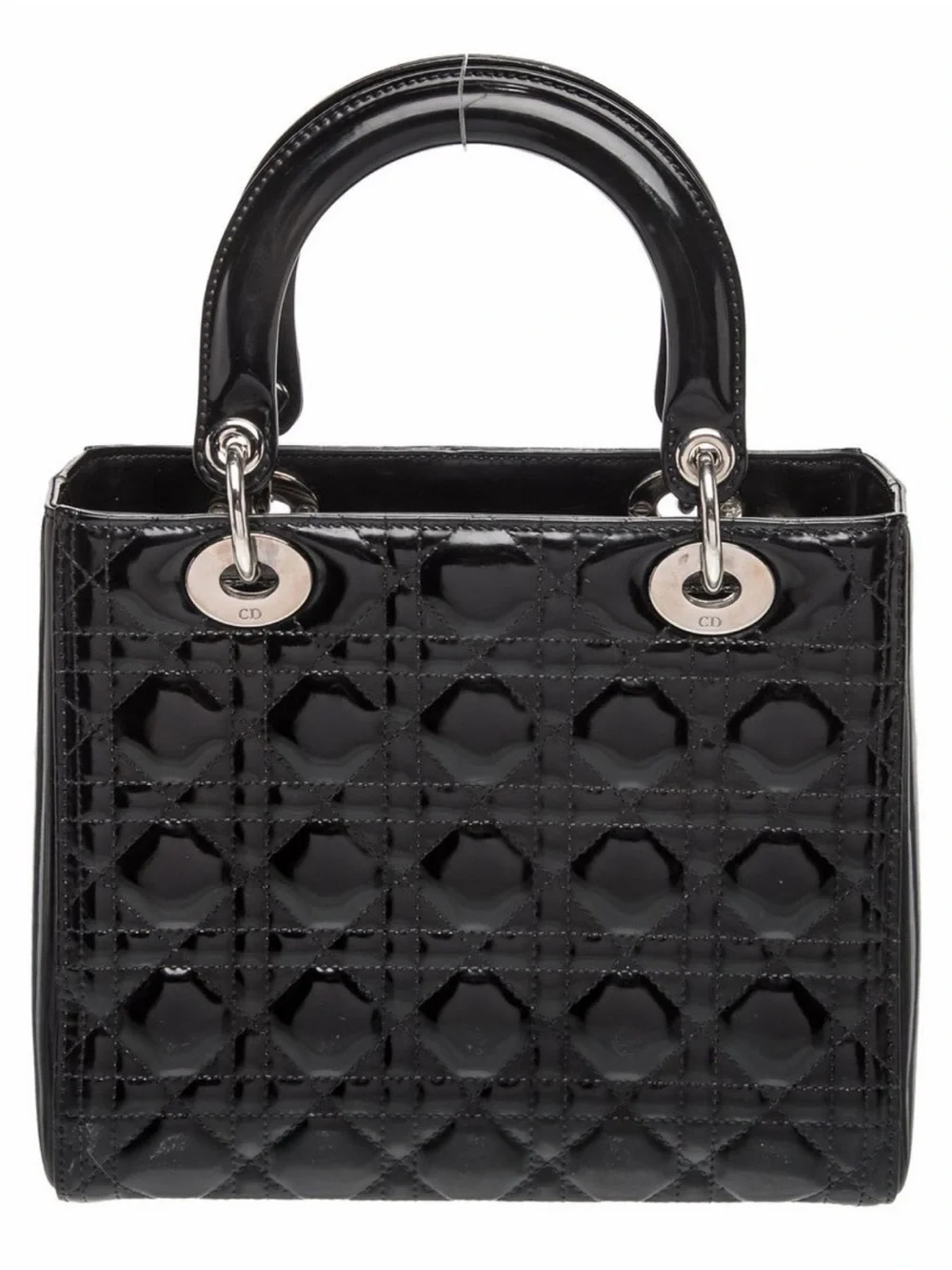 Dior Black Patent Quilted Lady Tote with Silver Hardware
